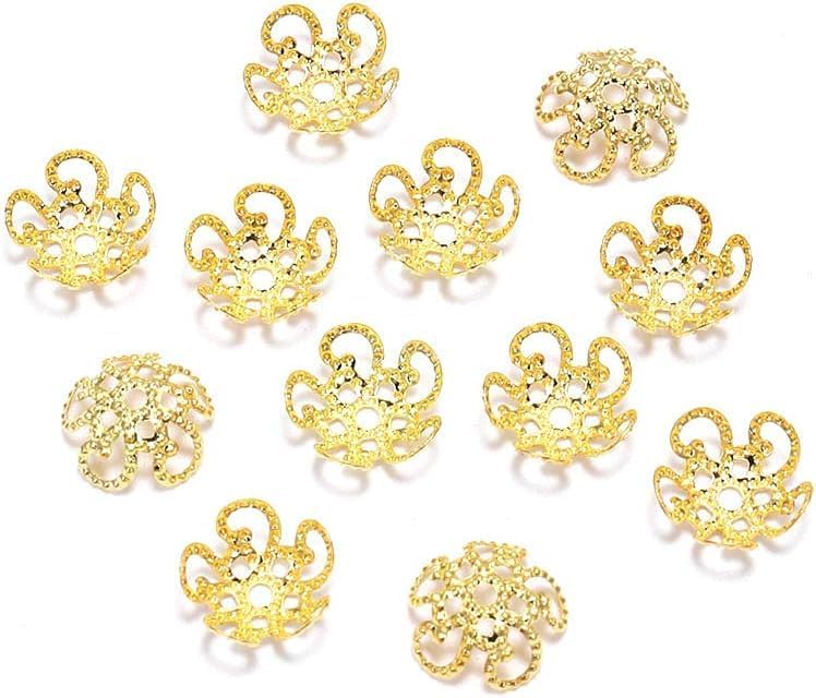 Tiosen 100Pcs Shiny Vintage Filigree, 8mm Silver Flower Bead End Caps Metal Bead Caps for Jewelry Making DIY Bracelet Earrings Arts, Crafts Accessories - Image 1
